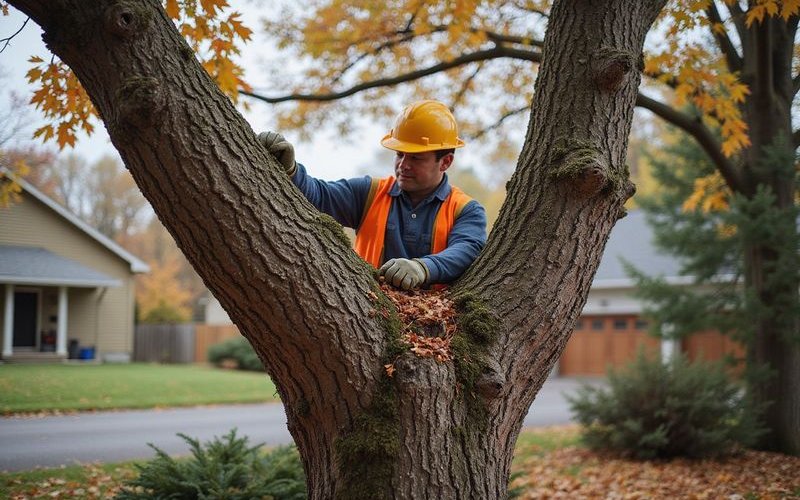 Arborist inspecting tree structure before winter