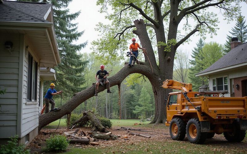 Crew removing large oak tree near Duluth home