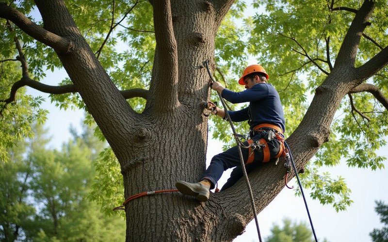 Diagram showing dynamic cable installation between co-dominant stems of a mature tree