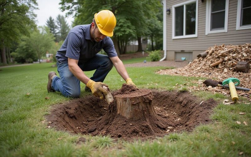 Filling stump grinding hole with quality topsoil and compost mix