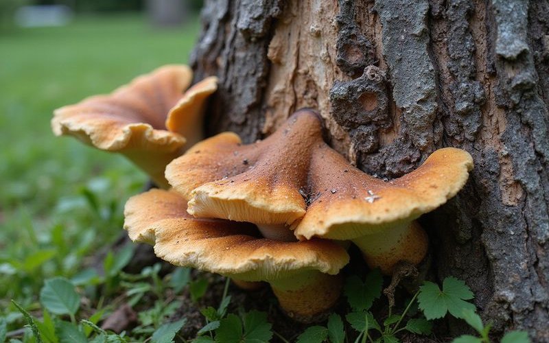 Fungal conks growing on base of dying tree