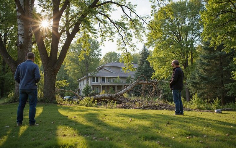 Homeowner inspecting trees from safe distance