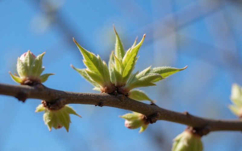 Healthy spring buds emerging on a maple tree branch in Duluth