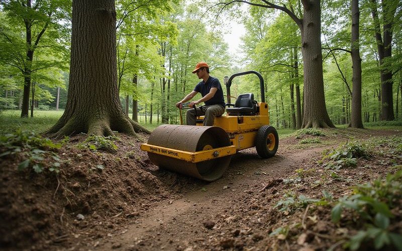 Vibratory plow installing a root barrier trench to contain oak wilt spread