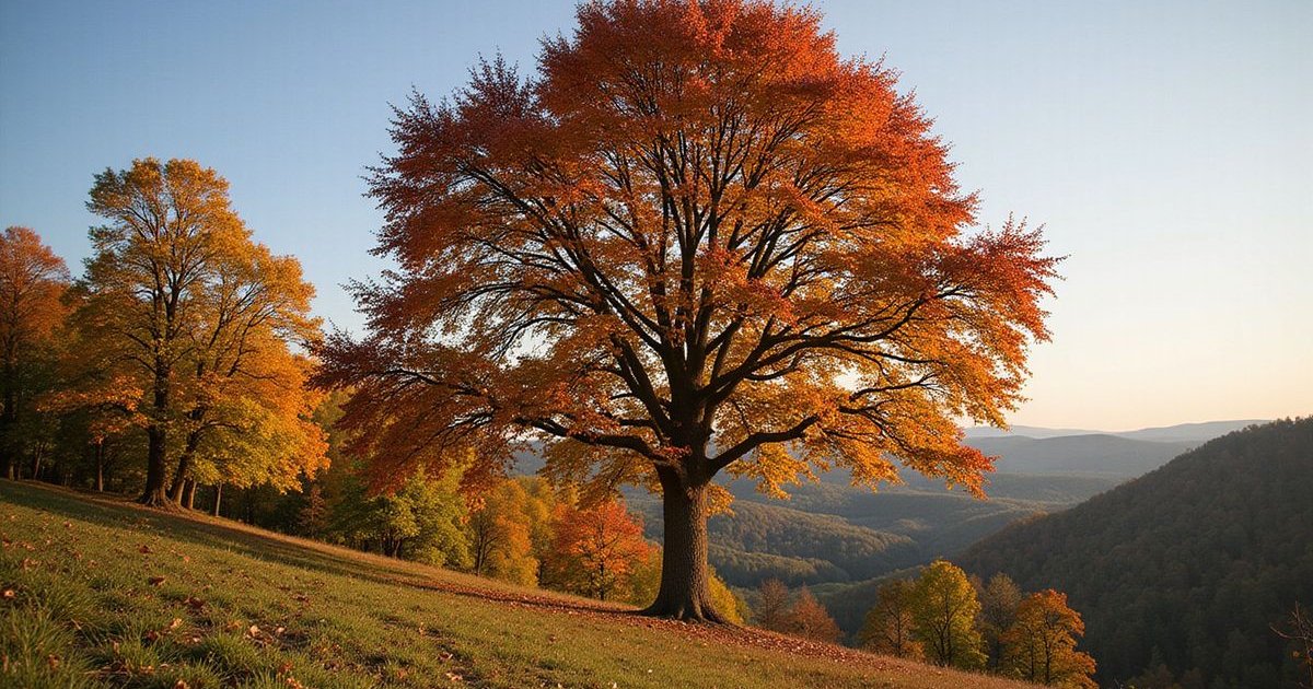 Red oak tree showing browning and wilting leaves from oak wilt disease in a Minnesota landscape
