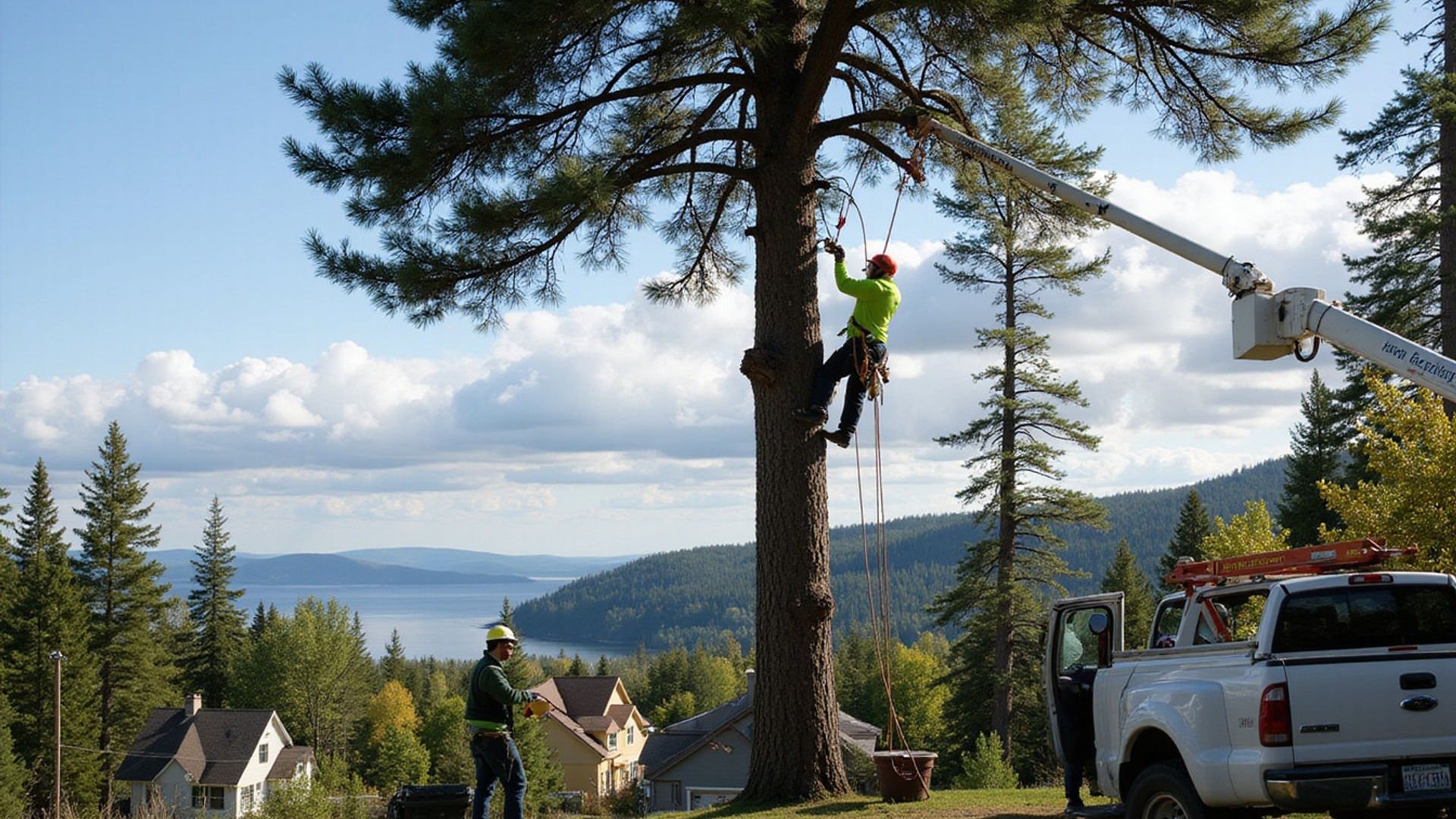 Professional tree service in Duluth, MN with Lake Superior in background